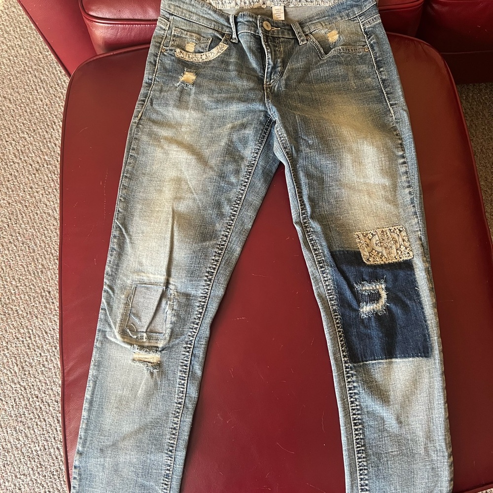 Vintage America Blue Patchwork Boyfriend Jeans